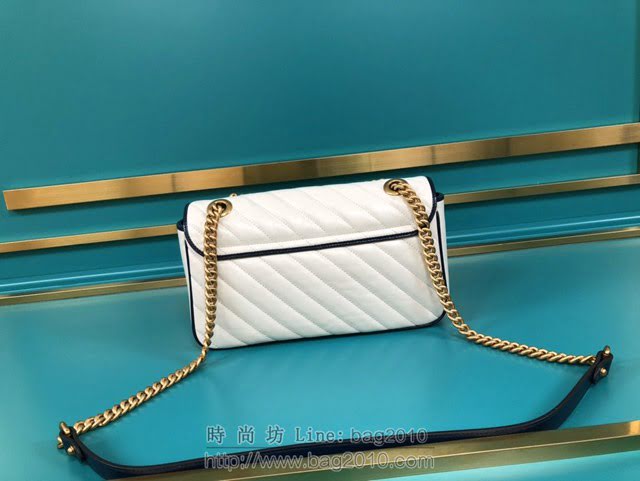 Gucci古馳包包 G家新款女包 443497 古奇白藍色全皮肩背斜挎鏈條女包 gdj1476